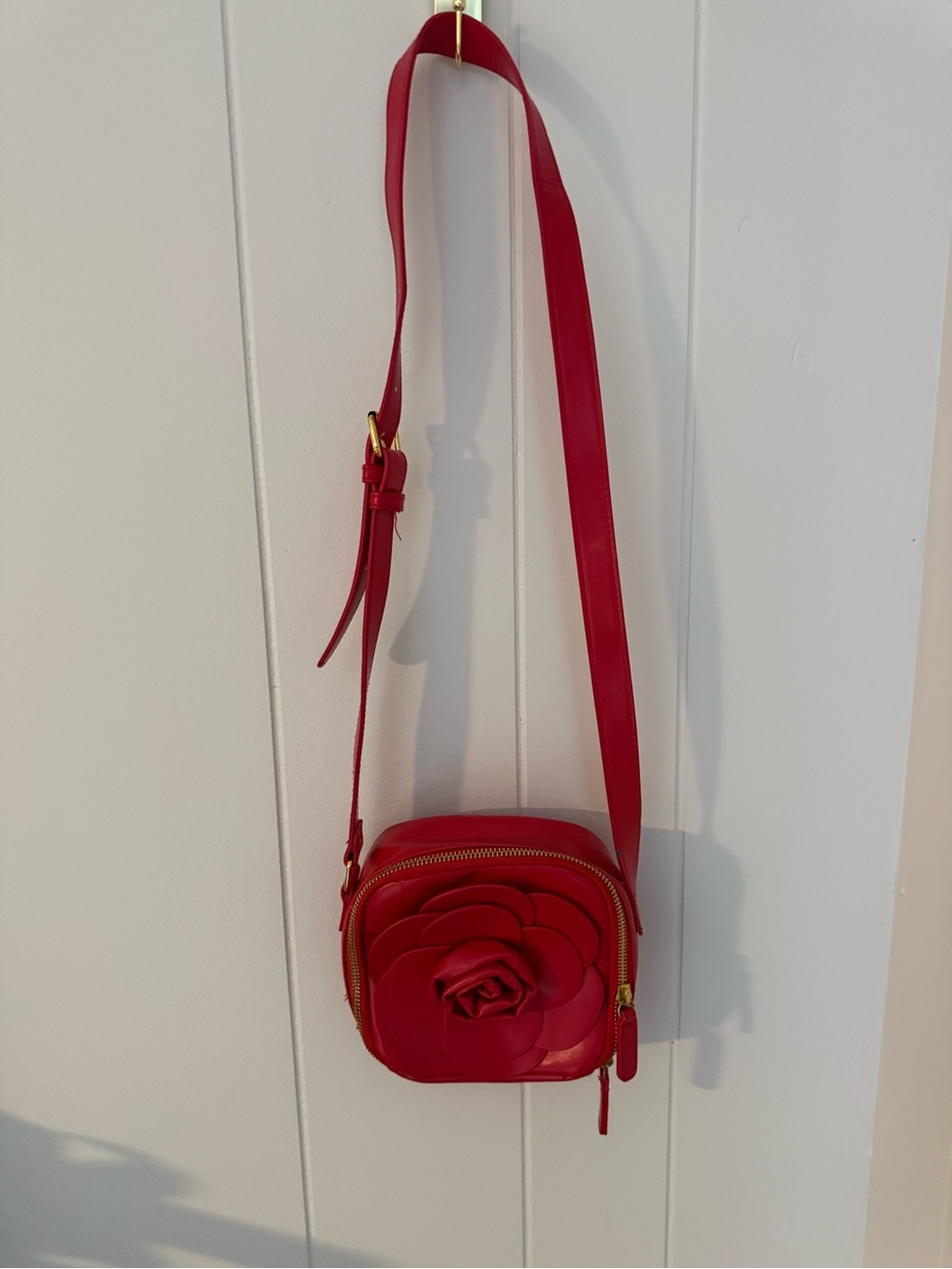 Red Floral Accent Crossbody Bag - Women